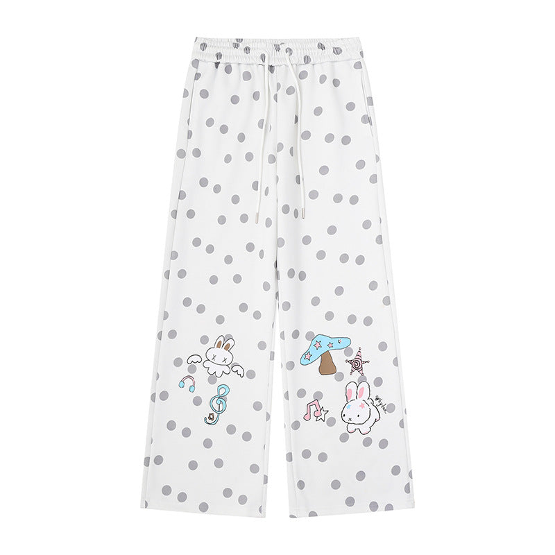 Damen Weite Lounge‑Hose mit Komfortbund, Polka‑Dot‑Allover und verspieltem Cartoon-Print Drune