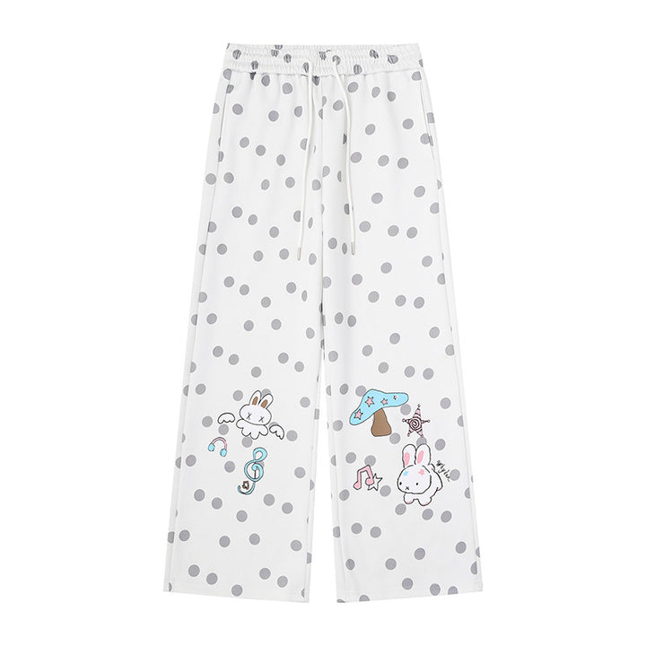 Damen Weite Lounge‑Hose mit Komfortbund, Polka‑Dot‑Allover und verspieltem Cartoon-Print Drune
