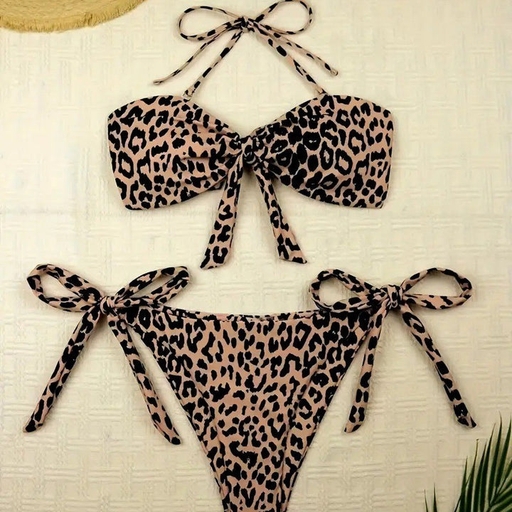 Damen Cutout Leopard Print Bikini Set Drune