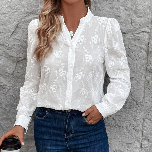 Damen Elegante Bluse mit floralen Stickereien Drune