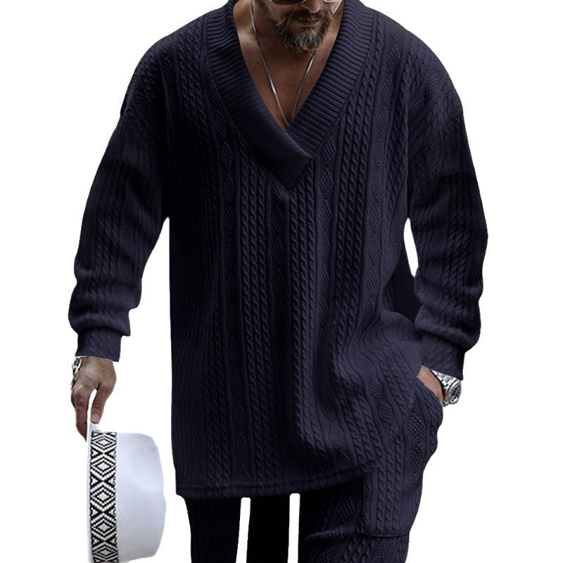 Herren Luxus Strickpullover mit V-Ausschnitt und modernen Zopfmustern Drune