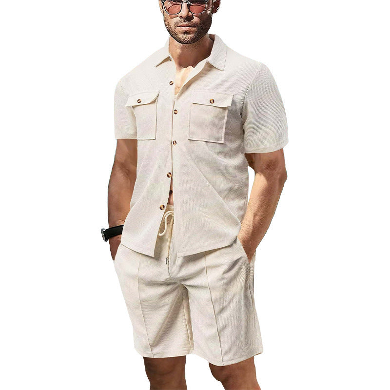 Herren lässiges Kurzarm-Hemd und Shorts-Set mit praktischen Taschen Drune
