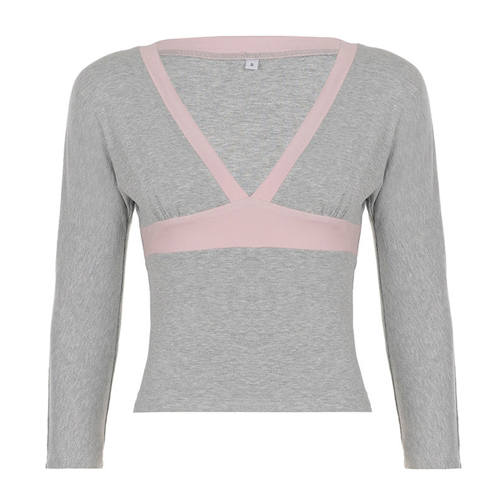Damen Figurbetontes Langarm-Cami mit tiefem V-Ausschnitt und elastischem Unterbrustband Drune