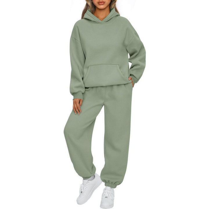 Damen nan Oversize Kapuzenpullover und Fleece Jogginghose Set mit Kängurutasche Drune
