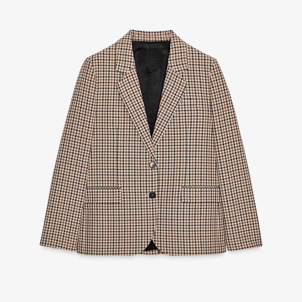 Damen Karo-Sakko im modernen Tailoring mit Reverskragen, zwei-Knopf-Verschluss und gefütterten Pattentaschen Drune