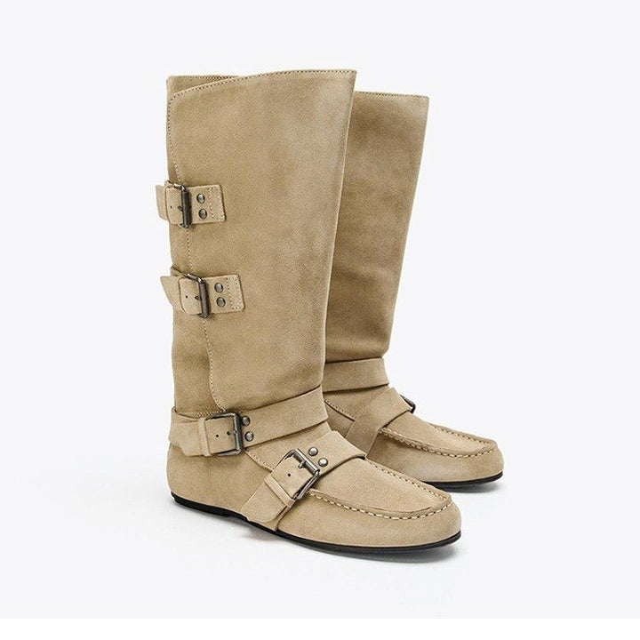 Damen Modische Stiefel mit verstellbaren Schnallen Drune