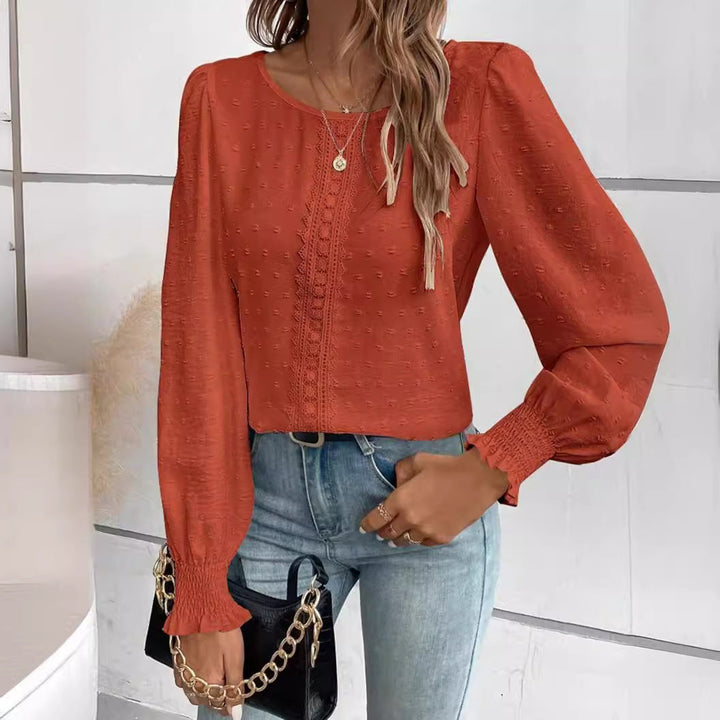 Damen luftige Bluse mit feinem Stickmuster Drune