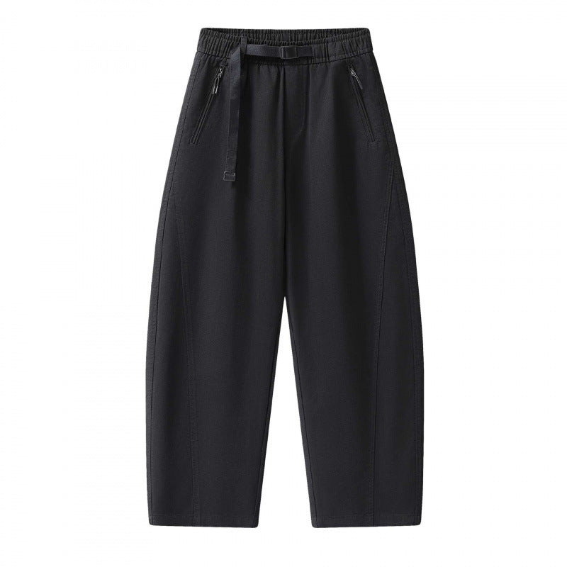 Unisex Weite knöchellange Cargo-Hose im Relaxed-Fit mit elastischem Tunnelzugbund und Reißverschlusstaschen Drune
