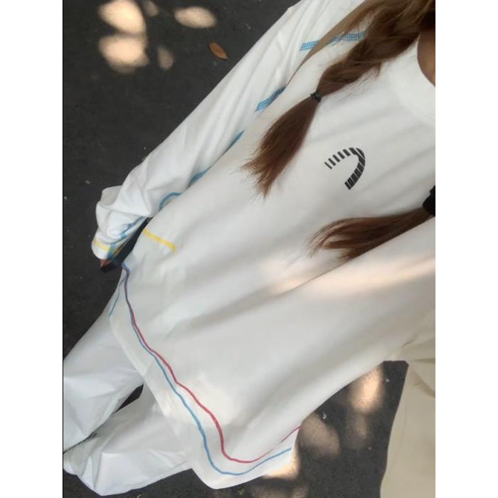 Damen lässiges Oversized Sweatshirt mit bunten Akzentstreifen Drune