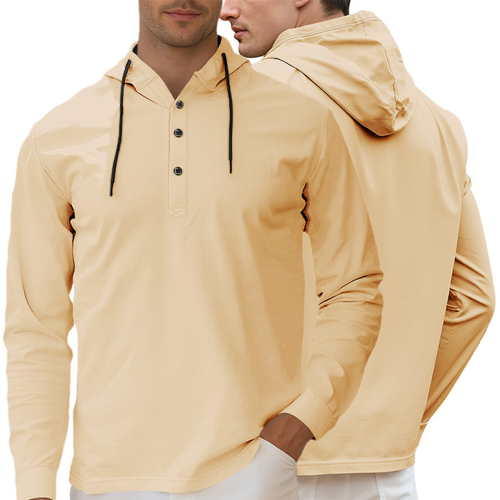 Herren nan Kapuzen-Henley Langarmshirt aus leichtem Stretchjersey mit Kordelzug Drune