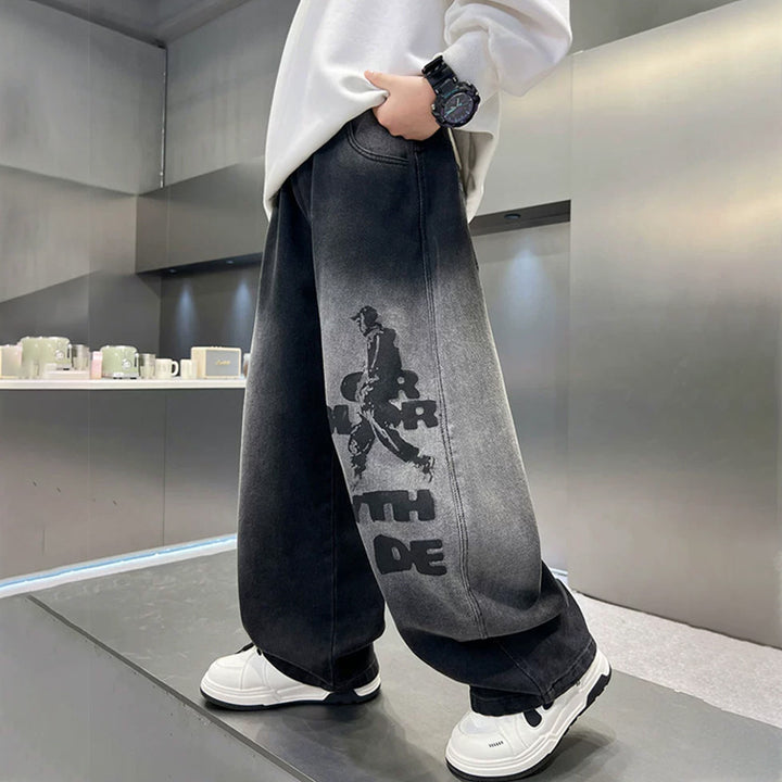 Unisex moderne Baggy-Jeans mit grafischem Druck Drune