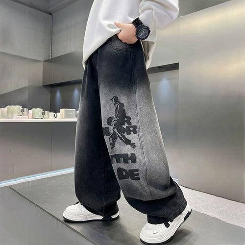 Unisex moderne Baggy-Jeans mit grafischem Druck Drune
