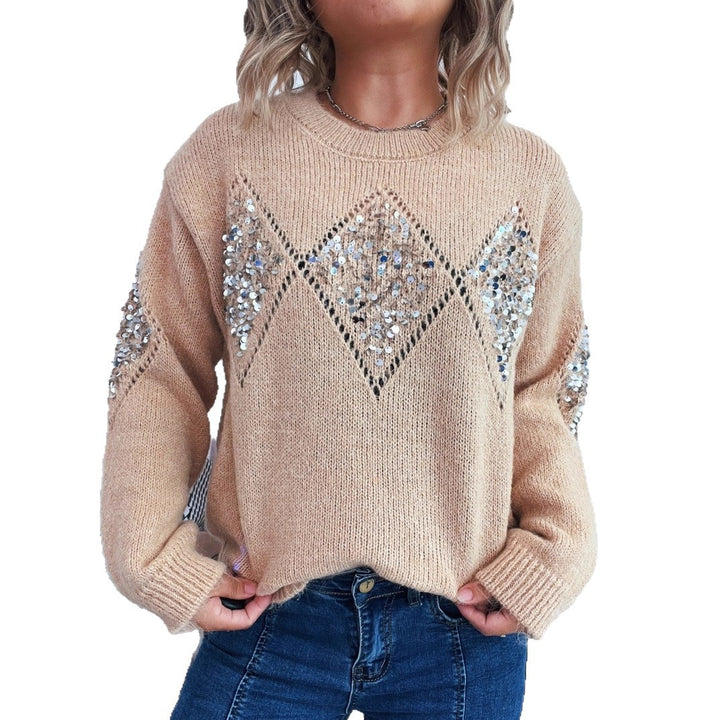 Damen eleganter Strickpullover mit glitzernden Paillettenakzenten Drune