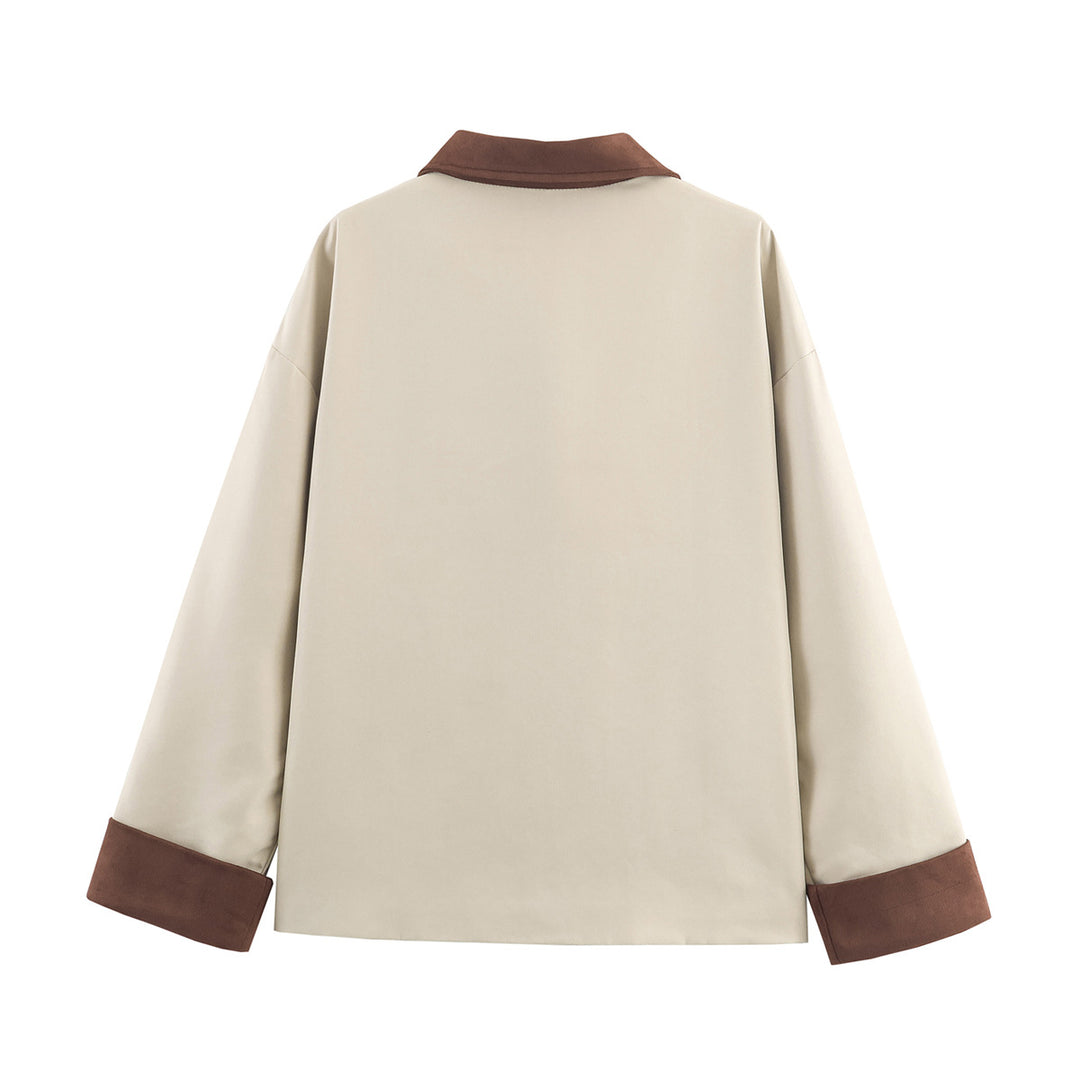 Damen 40+ kurze boxy Übergangsjacke mit kontrastkragen und Pattentaschen Drune