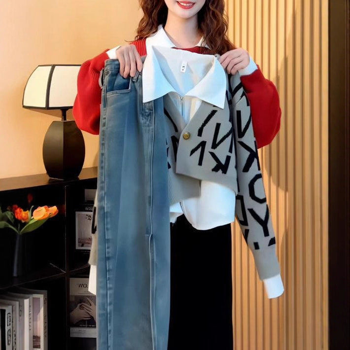 Damen Modische und trendige Strickjacke im Layering-Stil Drune