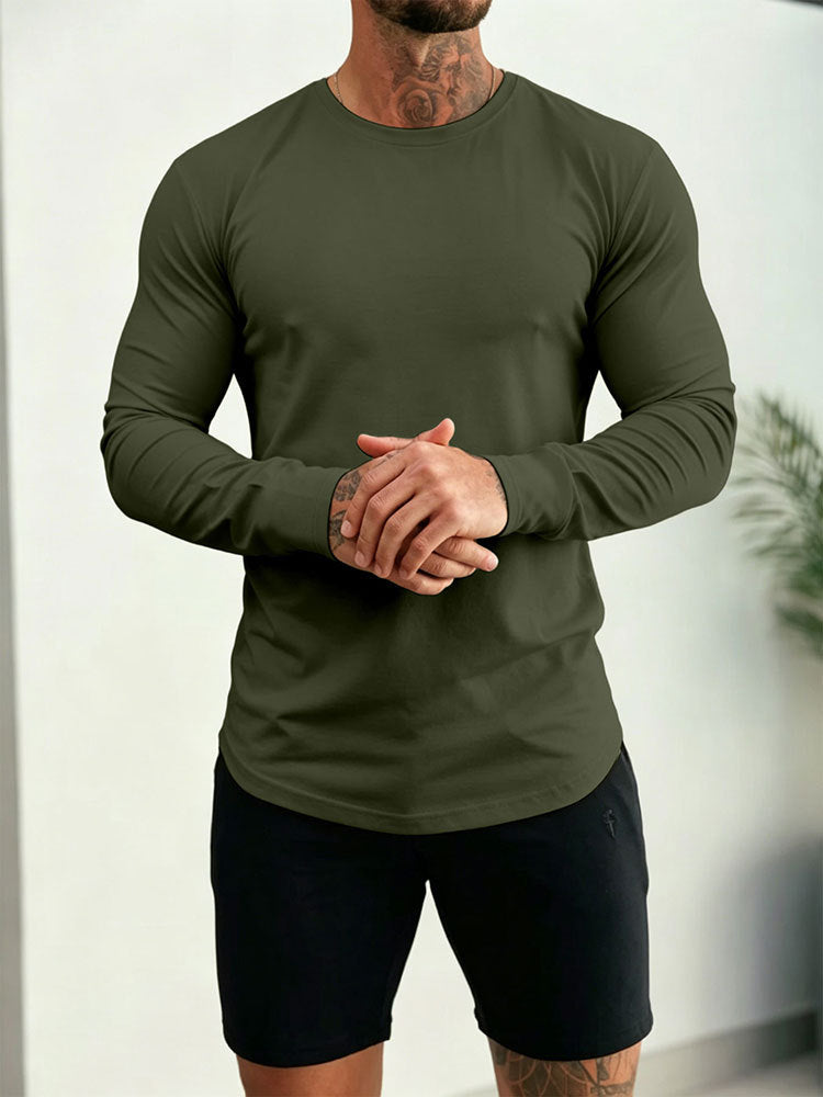 Herren Enganliegendes Langarm-Shirt aus Baumwollstretch mit Rundhals Drune