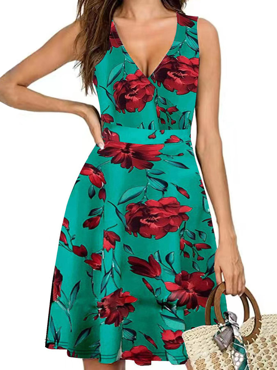 Damen Wickelkleid mit floralem Muster und schwingendem Rock Drune