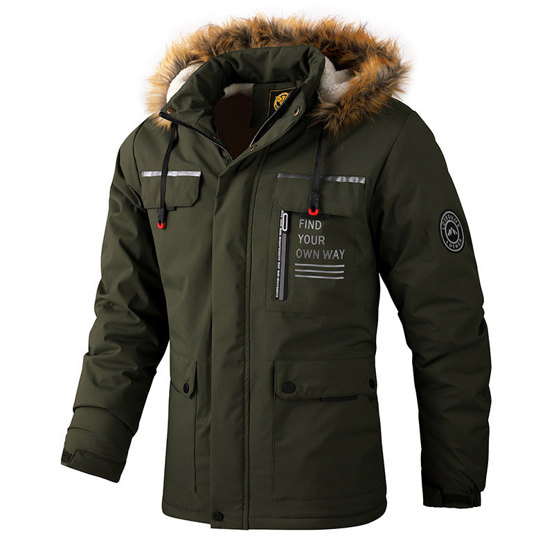 Herren Isolierter Outdoor-Parka mit Kunstfellbesatz, Multifunktions‑Taschen und Fleece‑Innenfutter Drune