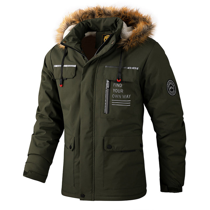 Herren Isolierter Outdoor-Parka mit Kunstfellbesatz, Multifunktions‑Taschen und Fleece‑Innenfutter Drune