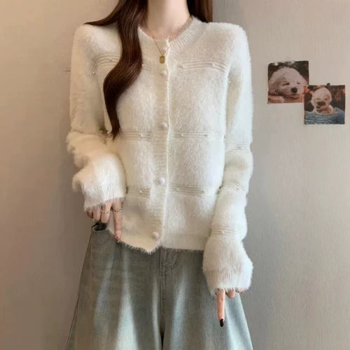 Damen Gemütlicher Strickcardigan mit Perl-Details Drune