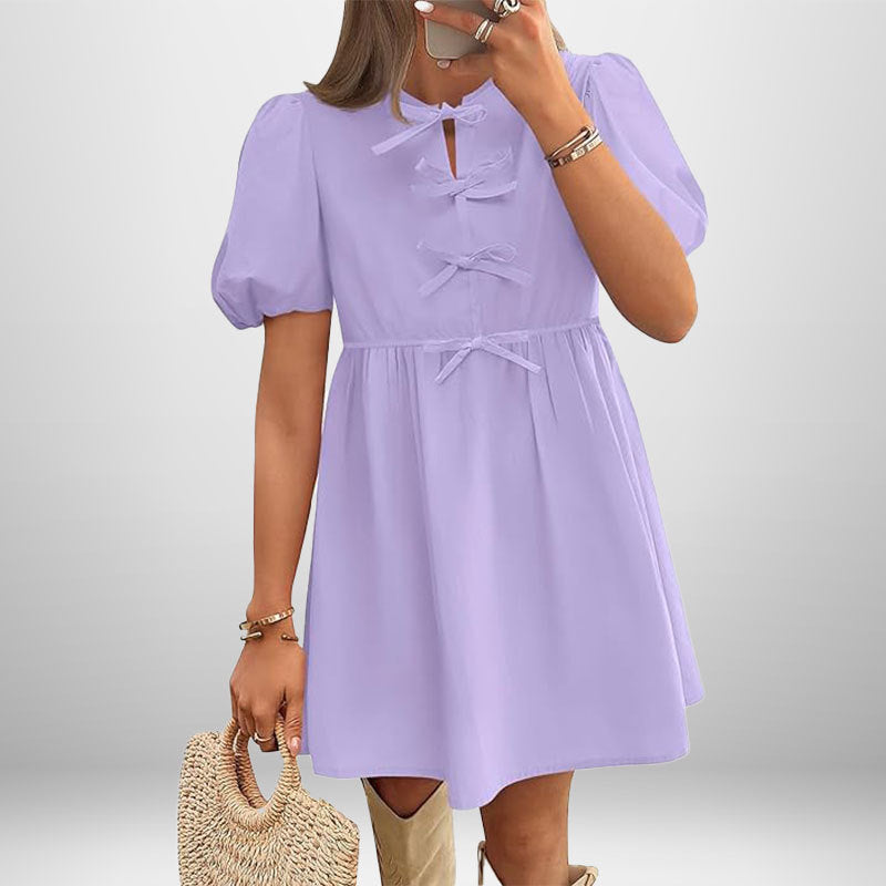 Damen Kurzkleid mit Puffärmeln und liebevollen Schleifendetails Drune