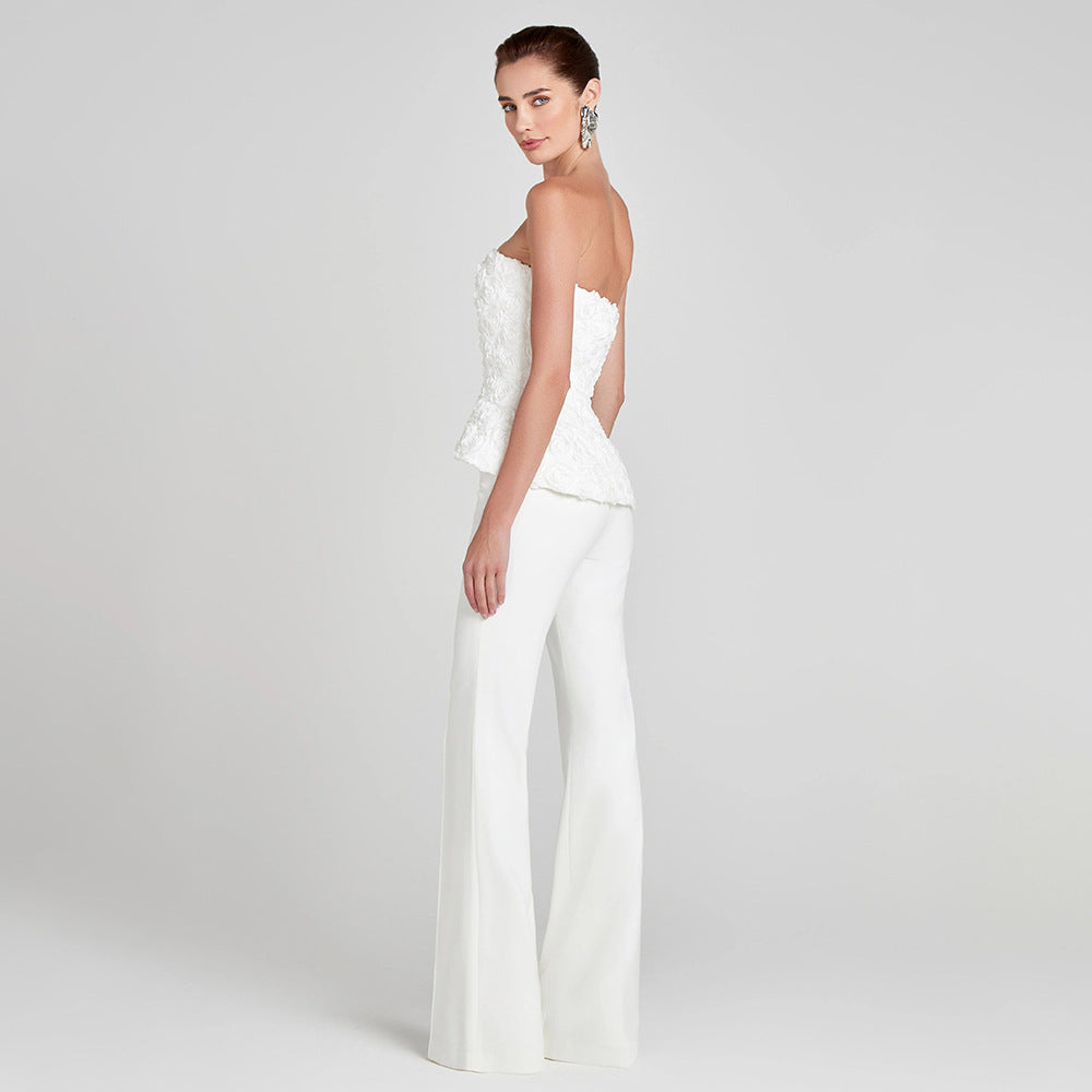 Damen Elegantes Peplum-Top mit ausgestellter Hose Drune