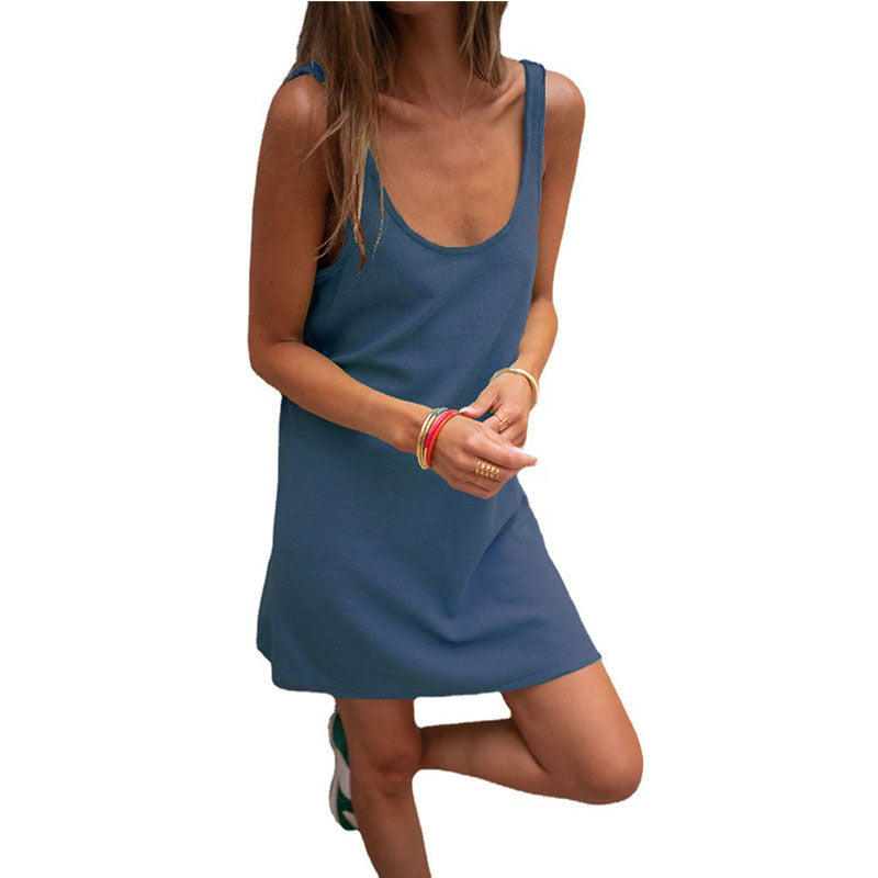 Damen Lässiges Kleid Im Raffinierten Rippschnitt mit Tiefem Ausschnitt und Schlichtem Design Drune