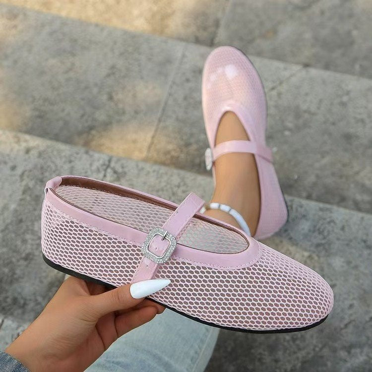 Damen Ballerinas mit elegantem Netzdesign und Kettenapplikation Drune