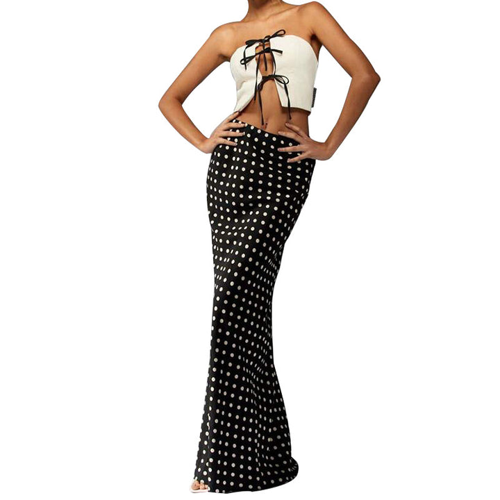 Damen Maxi-Rock mit hohen Schlitz und Polka Dots Drune