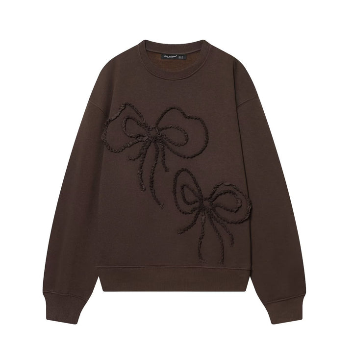 Damen weiter Sweatshirt mit dreidimensionaler Schleifen-Applikation und Rippbündchen Drune