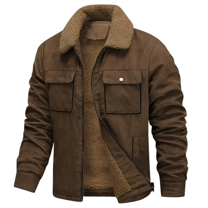 Herren nan sherpagefütterte Workerjacke in Wildlederoptik mit Klappbrusttaschen und Reißverschluss Drune