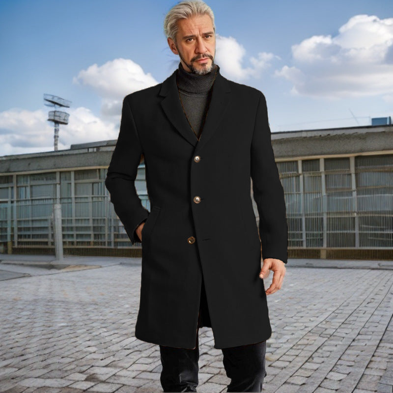 Herren Eleganter Langmantel mit modischen Knöpfen und hochwertigem Stoff Drune