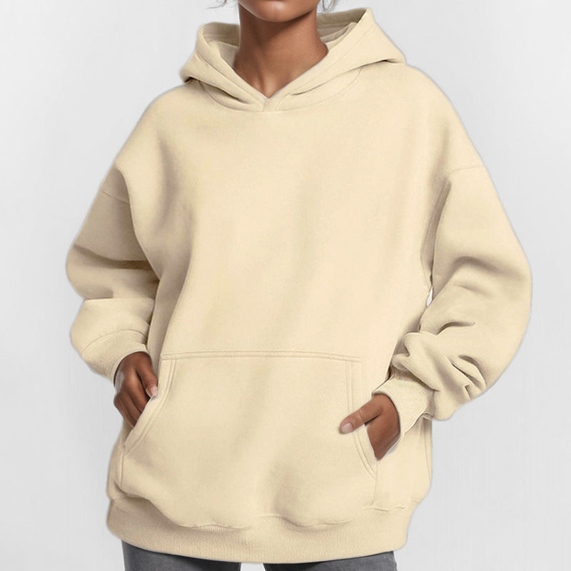 Damen nan lockerer Kapuzenpullover aus French Terry mit tiefer Schulterpassform und Kängurutasche Drune