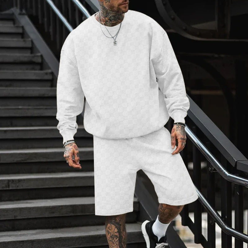 Herren nan oversized Waffelstrick-Lounge-Set mit Crewneck-Sweatshirt und knielangen Bermuda-Shorts Drune