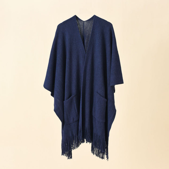 Damen Offenes Oversize-Strickcape mit Kaschmir‑Touch, Fransen und Eingrifftaschen Drune