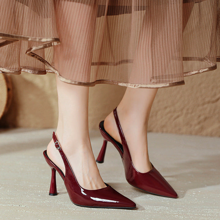 Damen elegante Slingback-Pumps mit spitzem Design und glänzender Oberfläche Drune
