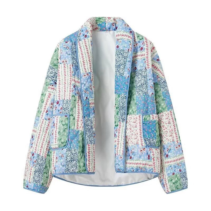 Damen Patchwork Steppjacke mit floralem Design und praktischen Seitentaschen Drune