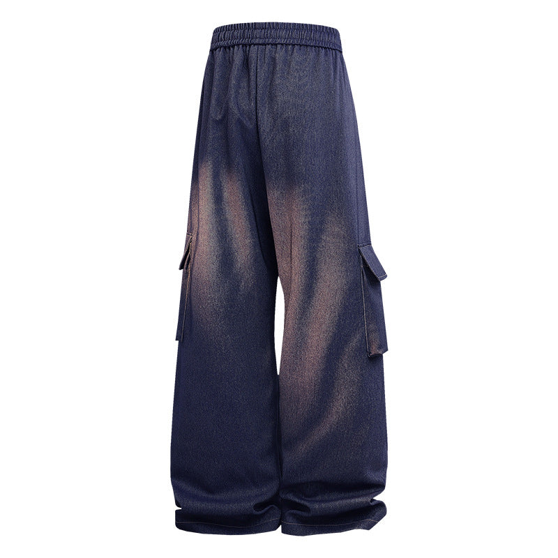Damen Weite Denim-Cargo-Hose im Baggy-Stil mit Elastbund, Tunnelzug und aufgesetzten Klappentaschen Drune