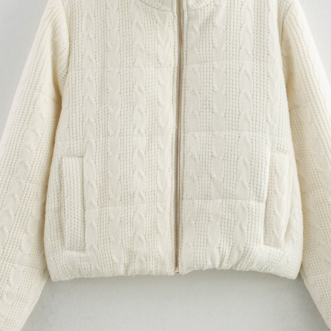 Damen warme Kapuzenjacke aus Strukturstrick Drune