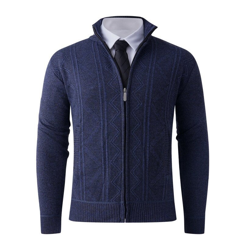 Herren Strick-Zipjacke mit Stehkragen und dezentem Rautenmuster Drune