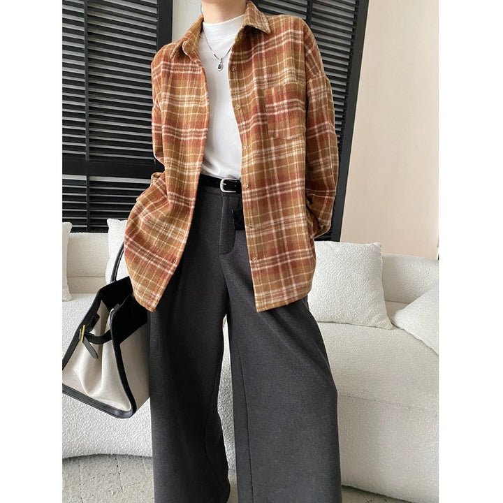 Damen Karo-Hemdjacke mit lässigem Schnitt und praktischen Taschen Drune