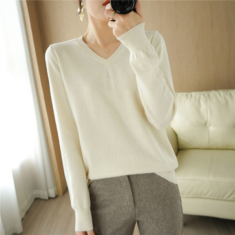 Damen Leichter V‑Ausschnitt Feinstrickpullover aus kaschmirweicher Baumwollmischung mit elastischen Rippbündchen Drune