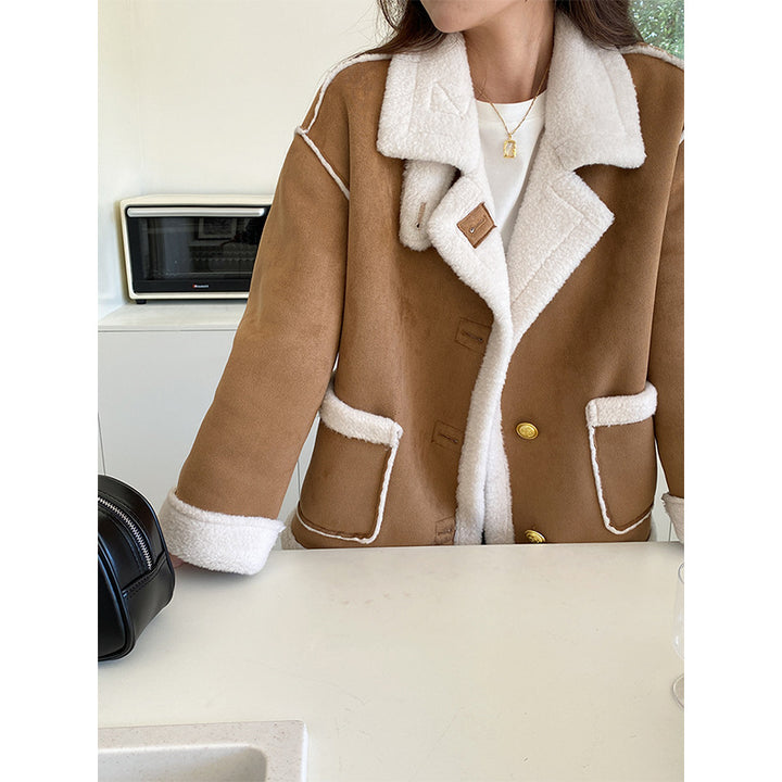 Damen oversized Teddyjacke mit Designer-Nähten Drune