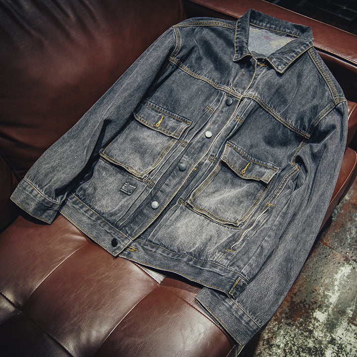 Herren Lässige Denimjacke mit modernen Applikationen Drune