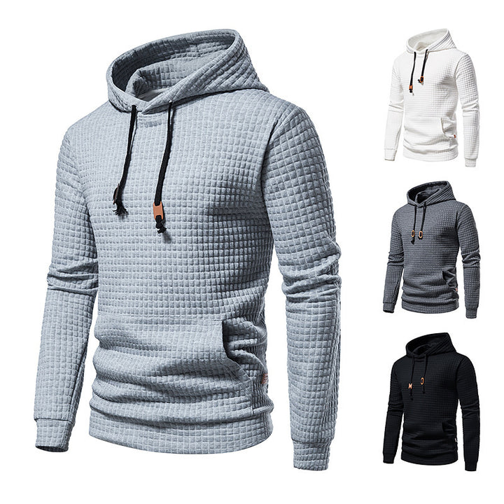 Herren Strukturierter Waffle-Kapuzenpullover mit Kängurutasche und schmaler Passform Drune