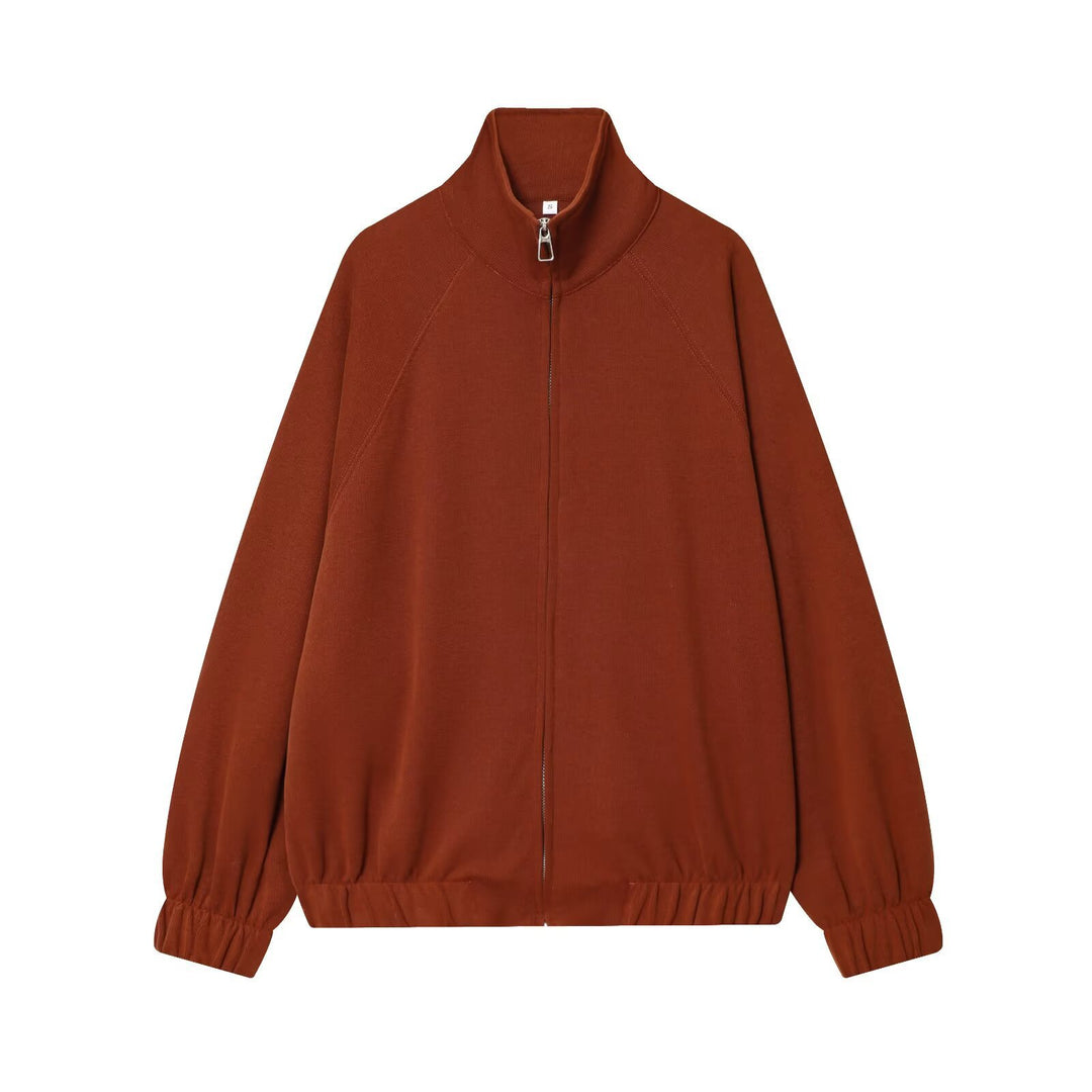 Damen Oversize Sweatjacke mit Reißverschluss, hohem Stehkragen und Raglanärmeln Drune