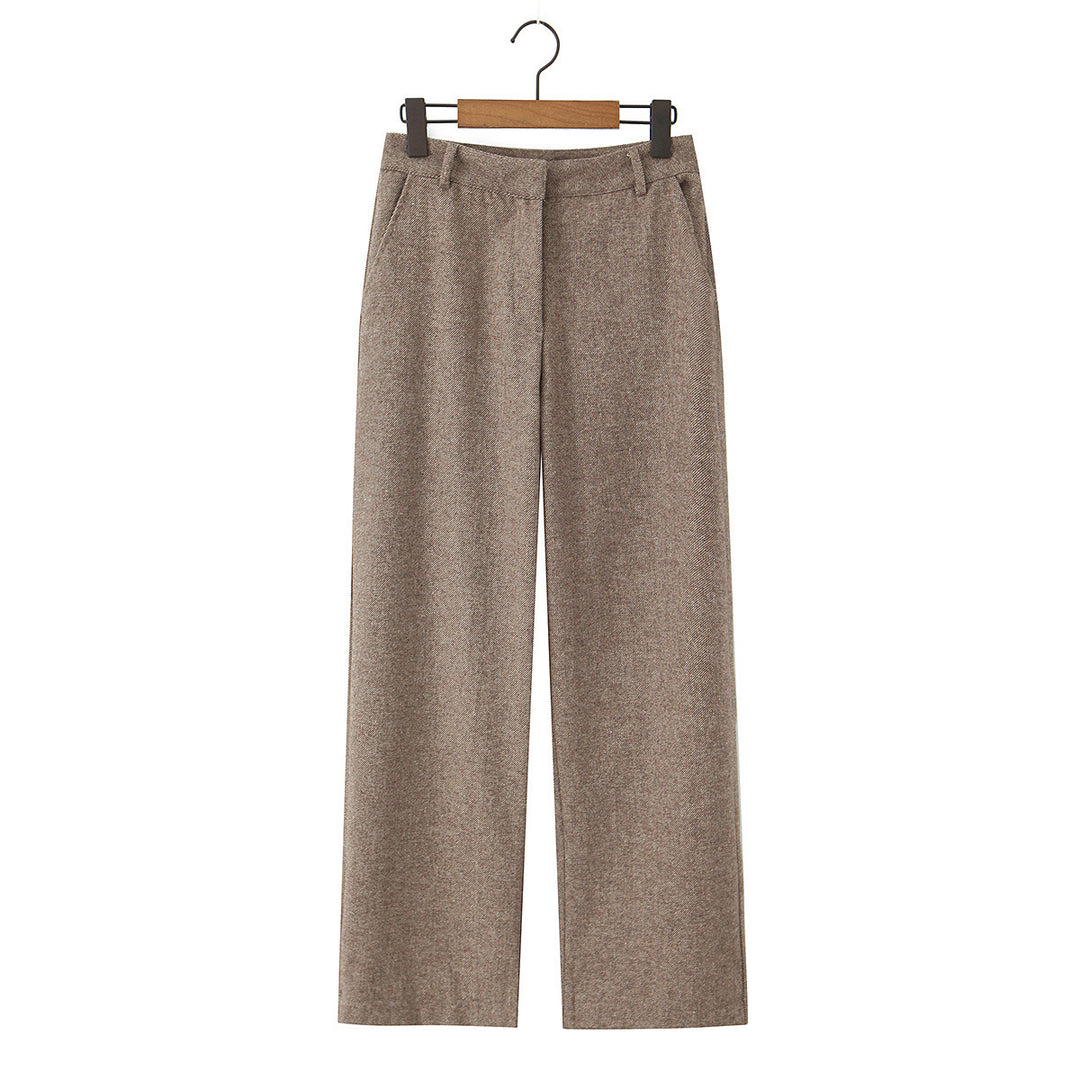 Damen Hochtaillierte weite Wolloptik-Hose mit geradem Bein Drune