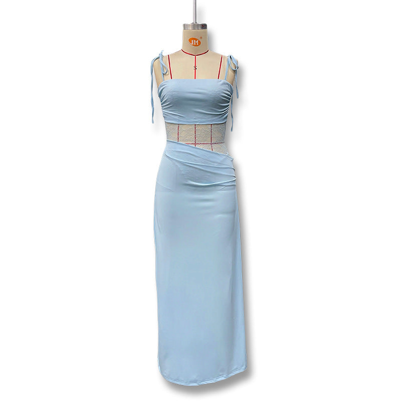 Damen Elegantes Maxikleid mit Spitzeneinsätzen und verstellbaren Trägern Drune