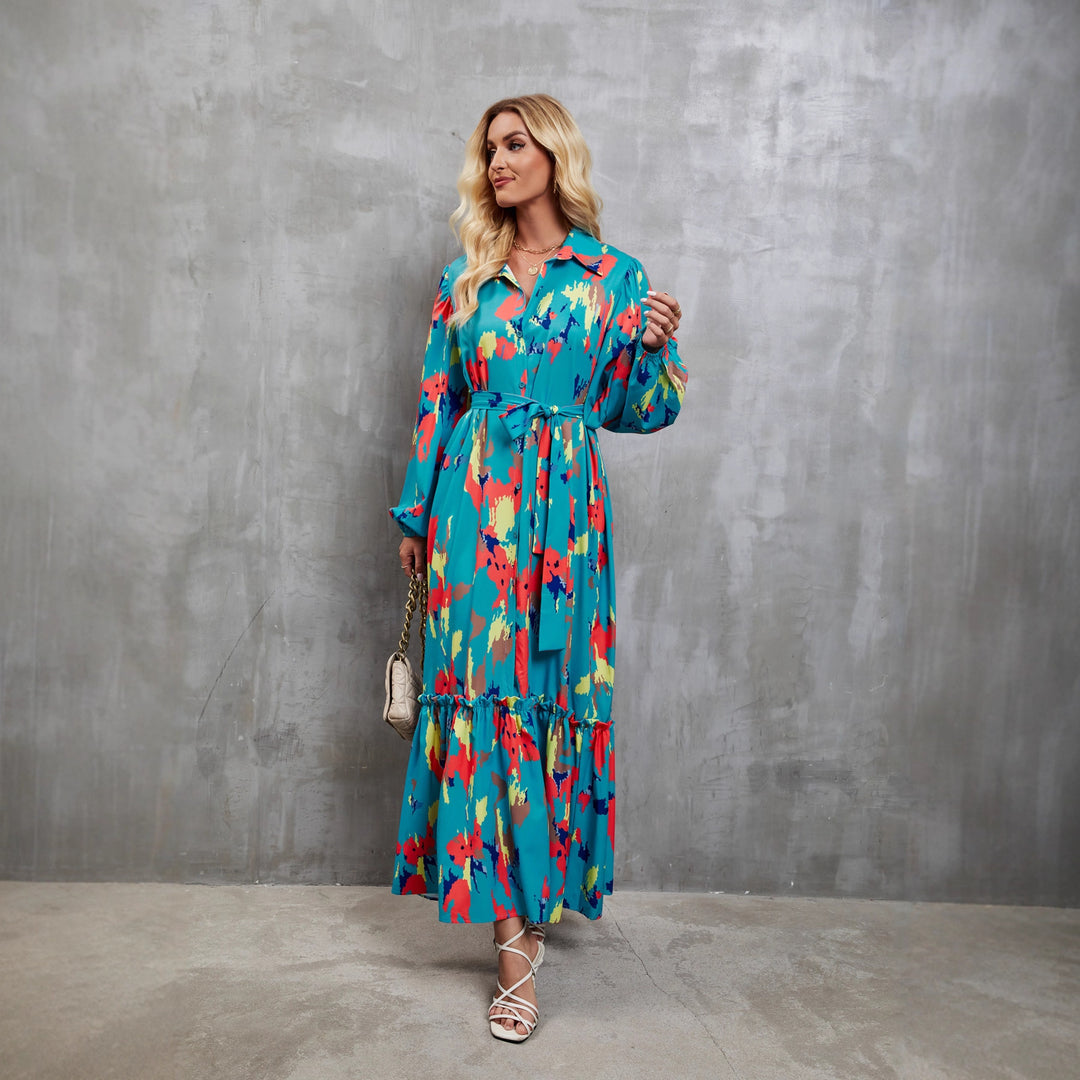 Damen Maxi-Kleid mit trendigem Langarm und floralem Muster Drune