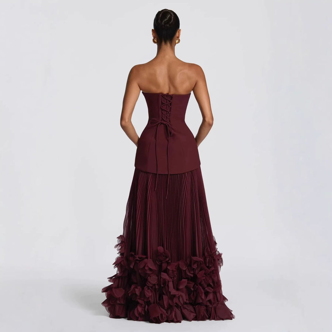 Damen Elegantes schulterfreies Abendkleid mit raffinierten Rüschen Drune